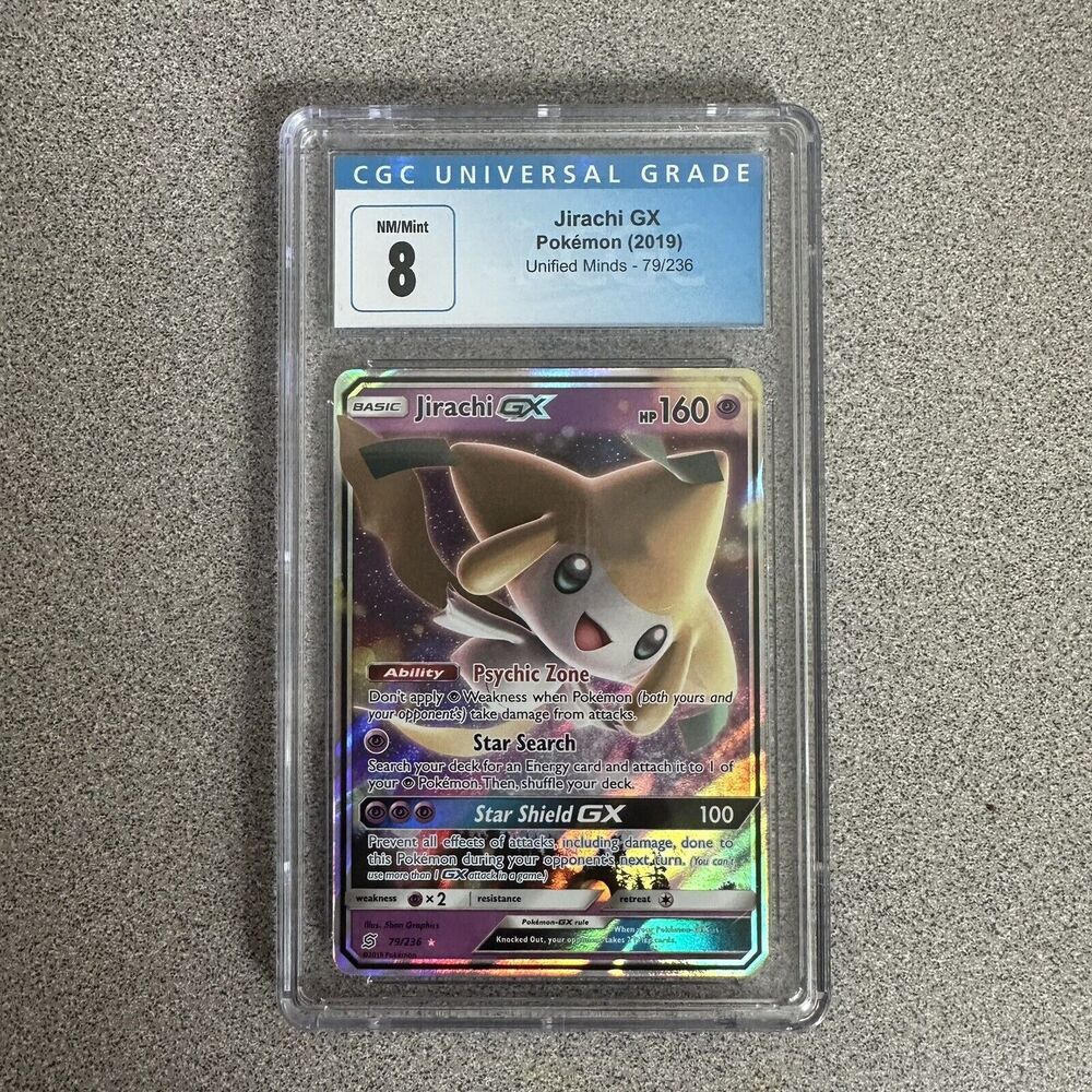 2019 Pokemon Jirachi GX Full Art Holo Rare 79/236 Unified Minds - CGC 8